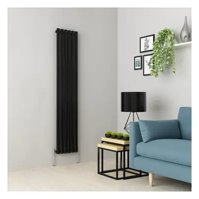 (1600 x 355mm Single, Black) Oval Tube Designer Radiator