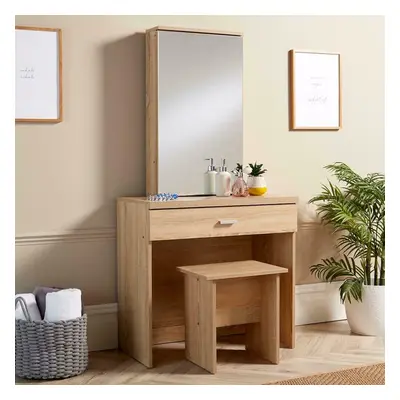 (Sonoma Oak) Dressing Table Set with Mirror Sliding Storage