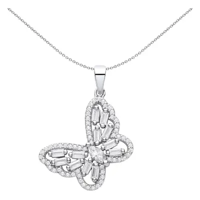 Jewelco London Ladies Sterling Silver Marquise Baguette CZ Soaring Majestic Butterfly Eternity P