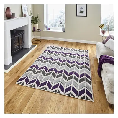 (120x170cm) Matrix Rugs MT24 in Grey Purple Striped Zig Zag Powerloomed Mats