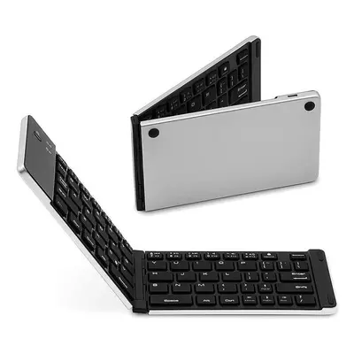 (Silver) Wireless BT Keyboard Foldable Portable Ultra Slim