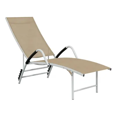 (cream) vidaXL Sun Lounger Outdoor Sunbed Lounge Bed Day Bed Textilene and Aluminium