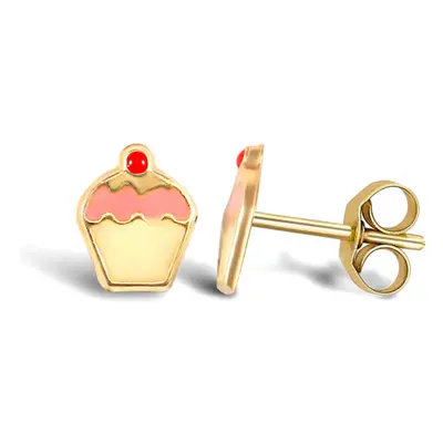 Jewelco London Ladies 9ct Yellow Gold Enamel Cup Cake Stud Earrings - JES258