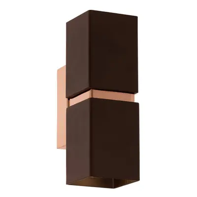 Wall Light Colour Copper Coloured Steel Brown Square Shade Bulb GU10 2x3.3W