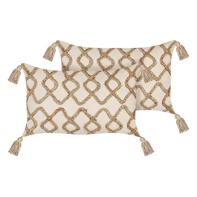 Set of Decorative Cushions INCANA Cotton x cm Beige Geometric Pattern