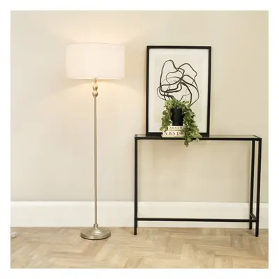 ValueLights Maggie White Shade Brushed Chrome Candlestick Floor Lamp