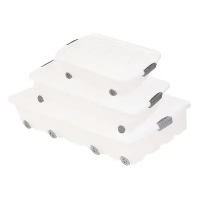 (45L, x5) White Plastic Under Bed Storage Box Wheeled + Lid