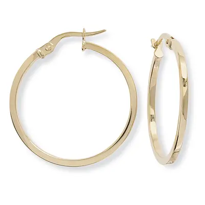 Jewelco London Ladies 9ct Yellow Gold 1.5mm Square Tube Round Hoop Earrings - 25mm - ERNR02580