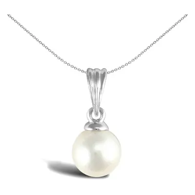 Jewelco London Ladies 9ct White Gold Seawater Cultured Akoya Pearl Full Moon Pendant 6mm - JPD54