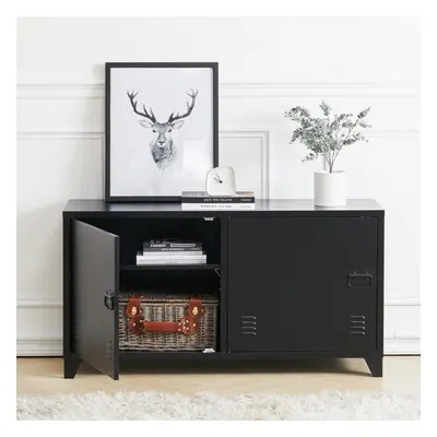 (Black) Metal Storage Sideboard Cabinet TV Stand Door Buffet