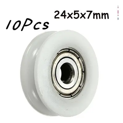 10pcs 5x24x7mm Ball Bearing U Groove Nylon Round Pulley Wheel Roller For 3.8mm Rope Ball Bearing