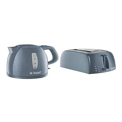 Russell Hobbs Textures Kettle, Plastic, W, 1.7 Litres, Grey with Hobbs Textures Toaster, Plastic