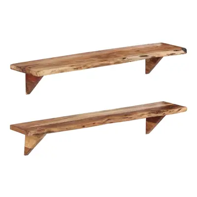 vidaXL 2x Solid Wood Acacia Wall Shelves Wooden Home Plank Shelf Furniture