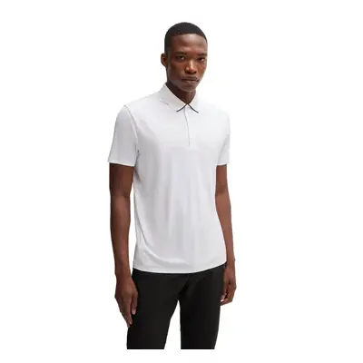 (L, White) Hugo Boss Mens Paddytech Lightweight Stretch Quick Drying Golf Polo Shirt