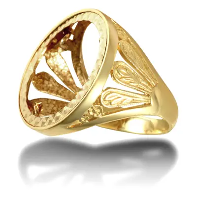 (Z+3) Jewelco London Men's Solid 9ct Yellow Gold Welsh Feather Full Sovereign Mount Ring - JRN17