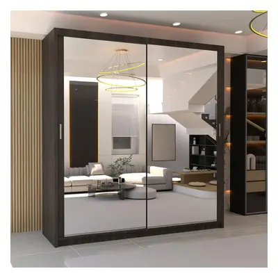 (Wenge, 203cm) MN FURNITURE Double Mirror Sliding Door Wardrobe