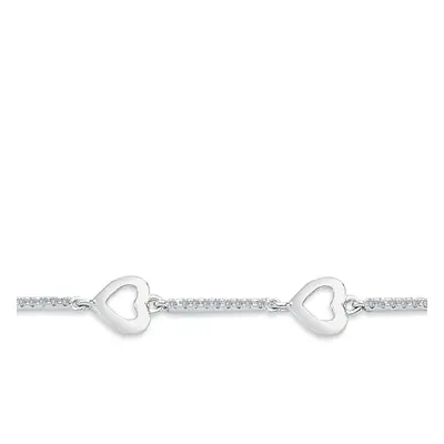 Jewelco London Ladies Rhodium Plated Sterling Silver CZ Love Hearts & Bars Tennis Bracelet 7mm +