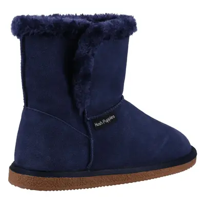 (Blue, (Adults')) Hush Puppies Ashleigh Suede And Faux Fur Women's Navy Slippers