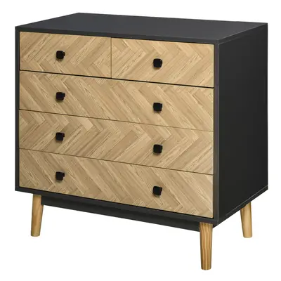 HOMCOM 5-Drawer Storage Cabinet Chest with Metal Handles Bedroom Living Room