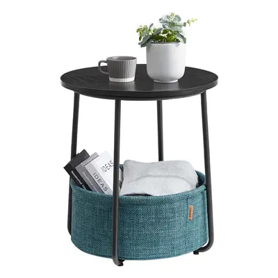 VASAGLE Side Table, Round End Table with Fabric Basket, Spacious, for Living Room Bedroom, Bedsi