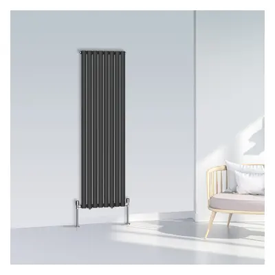 (1600x472mm Single, Black) NRG Oval Column Designer Radiator Horizontal Vertical Central Heating