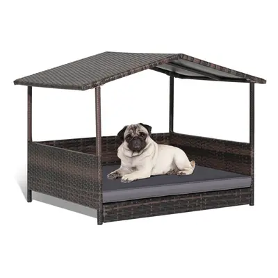 Weather-resistant Indoor Outdoor Wicker Dog House with Soft Cushion