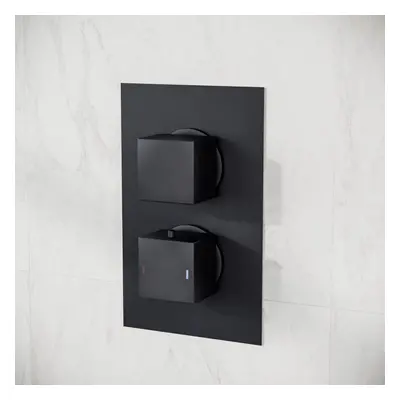 2 Dial Outlet Concealed Thermostatic Shower Square Refined Valve - Matte Black