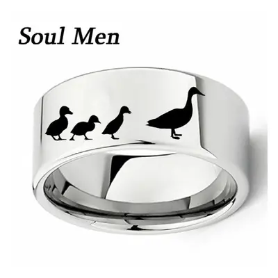 Engraved Duck & Ducklings Ring 11mm Men Boy Flat Polish Tungsten Outdoors Wedding Band Size to