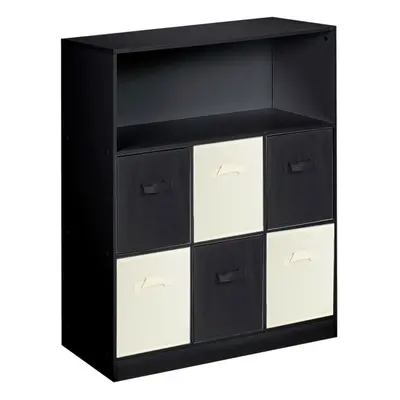 (Black & Cream Drawers, Black) Wood White Black Cubed Storage Units Drawers