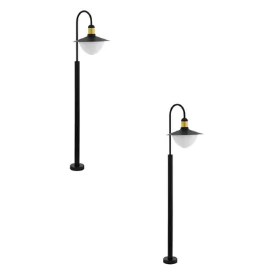 2 PACK IP44 Outdoor Bollard Light Black & Gold Curved Arm Post 1x 60W E27