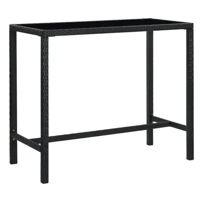 vidaXL Garden Bar Table Black Poly Rattan and Glass Outdoor Pub Counter Desk