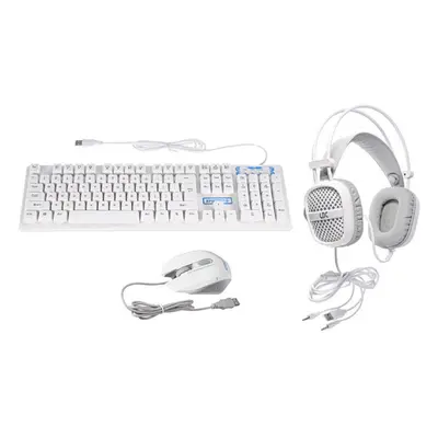 (White) 3-In-1 USB Wired Keyboard 1600DPI Mouse Colorful Headset Set Gaming Backlight Mechanical