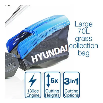 Hyundai 19" 48cm / 480mm Self Propelled Electric Start 139cc Petrol Roller Lawnmower | HYM480SPE