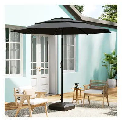 (Dark Grey, 35L Water Tank with Wheels) 3-Tier Garden Parasol Sun Shade Tilting Umbrella