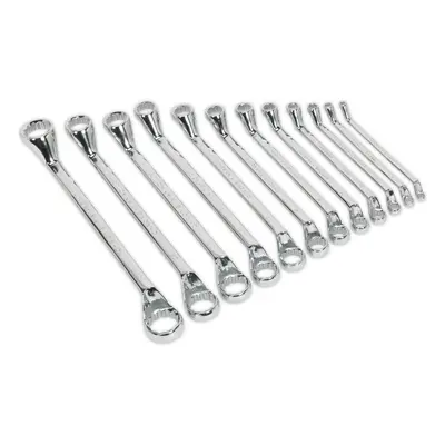 12pc DEEP OFFSET Double Ended Ring Spanner Set - Point Metric Angled Nut Head