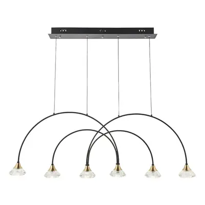 Matt Black Ceiling Pendant Bar Light - Brushed Brass Detailing - Lamp Fitting