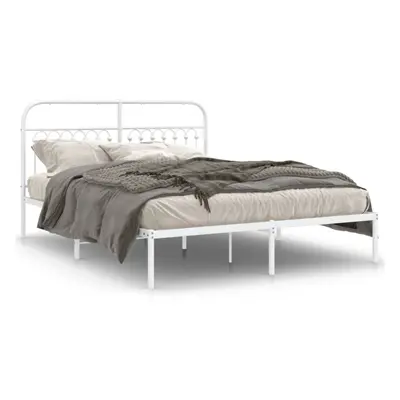 (white, x cm/ with headboard) vidaXL Metal Bed Frame with Headboard and Footboard Bed Base White