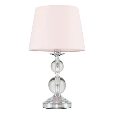 Modern Polished Chrome & Acrylic Ball Touch Table Lamp with a Pink Tapered Light Shade