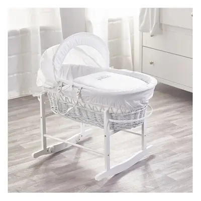 Sleepy Little Owl White Wicker Moses Basket with White Rocking Stand