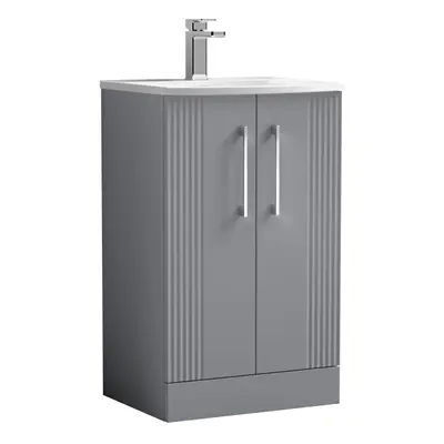 Retro Door Floor Standing Vanity Unit with Curved Tap Hole Ceramic Basin - 500mm - Satin Grey - 