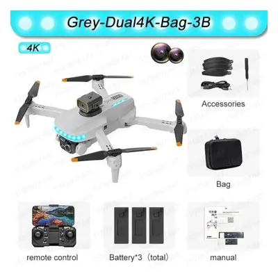 (Dual 4K 3B, Grey) P14 Max Drone 8K HD GPS Professional UAV Intelligent Obstacle Avoidance Folda