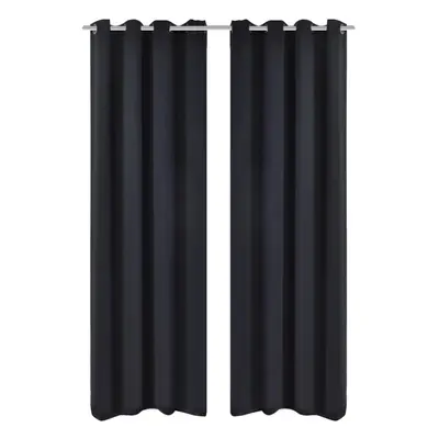 vidaXL 2x Blackout Curtains with Metal Rings Black Window Drape Covering Blind