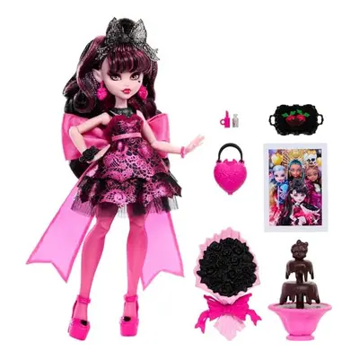 Draculaura Doll in Monster Ball Party Dress with Themed Accessories Like Chocolate Fountain,Blac