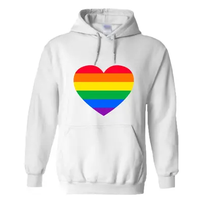 (5XL) LGBTQ Colourful Rainbow Gay Pride Heart Men White Hoodie Hooded Sweat Sweater