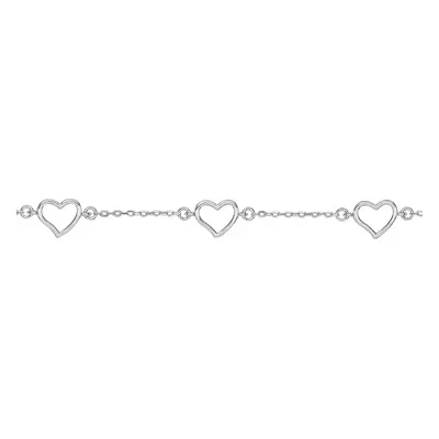 Jewelco London Ladies Sterling Silver Triple Open Love Heart Charm Bracelet 7mm - GVB441