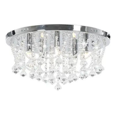 vidaXL Ceiling Lamp with Crystal Beads Silver Round 4x G9 Bulbs Hanging Light