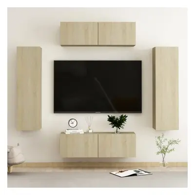 vidaXL TV Cabinet Set Piece Sonoma Oak Chipboard Home Furniture TV Stand