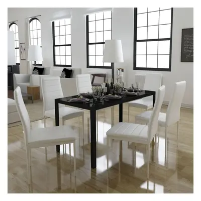 vidaXL Piece Dining Set Black White Faux Leather Dinner Table and Chair