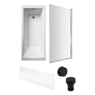 Square Single Ended Bath, Bath Screen, Front Panel, Black Waste - x 700mm