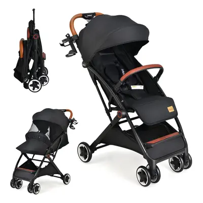 Folding Baby Stroller Pushchair With Convertible Canopy Black